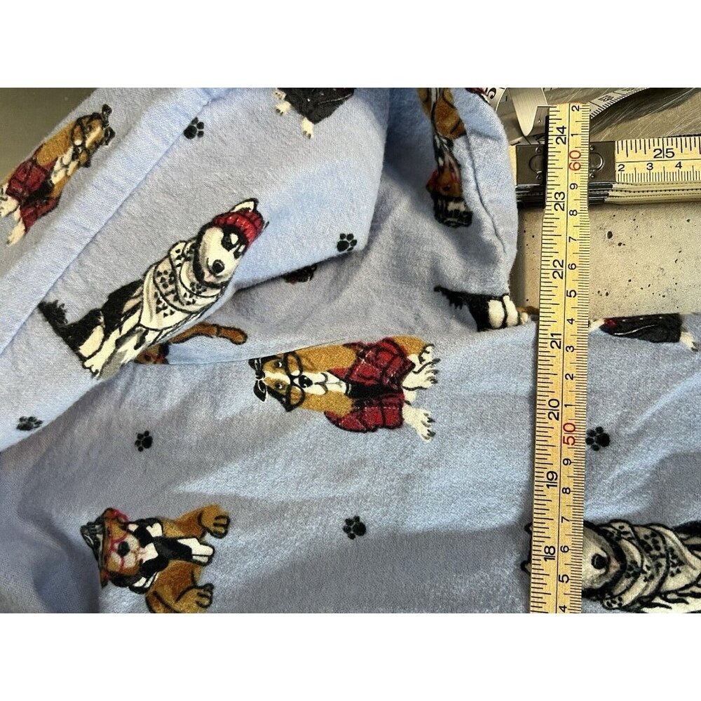 PJ Salvage Pajama Top Women's L Dogs Eyeglasses Flannel Button Up Blue - Picture 9 of 16